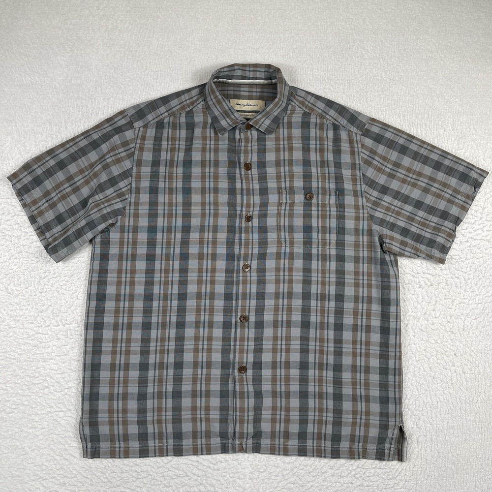 Tommy Bahama Shirt Mens Large Plaid Silk Preppy Party Luau Traveler Islands